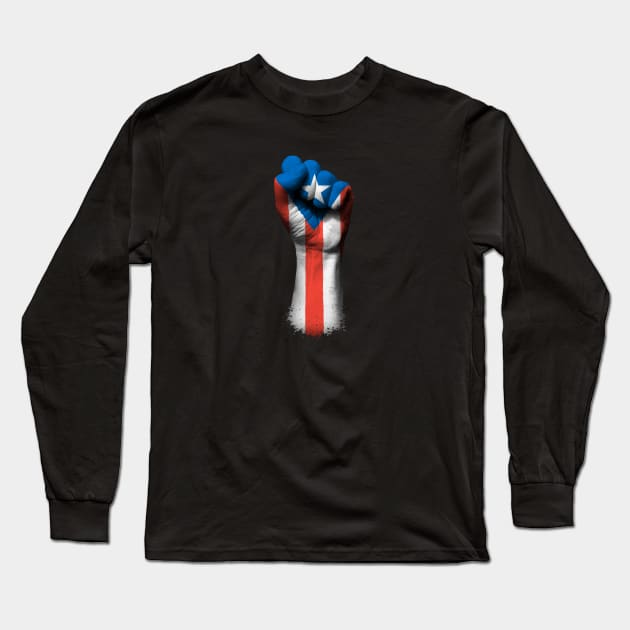 Flag of Puerto Rico on a Raised Clenched Fist Long Sleeve T-Shirt by jeffbartels